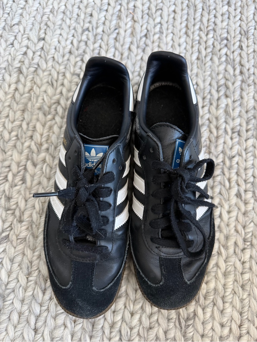 adidas Black and White Men’s Sneakers with Blue Tongue Logo